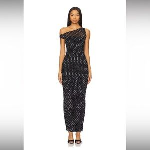 ASTR Black One-Shoulder Polka Dot Maxi Dress